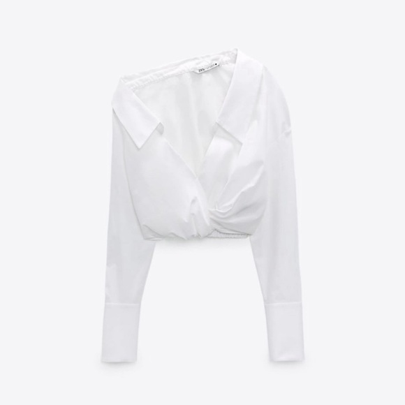Zara Asymmetric Crop White Shirt Size S 8512/545 - Picture 4 of 7
